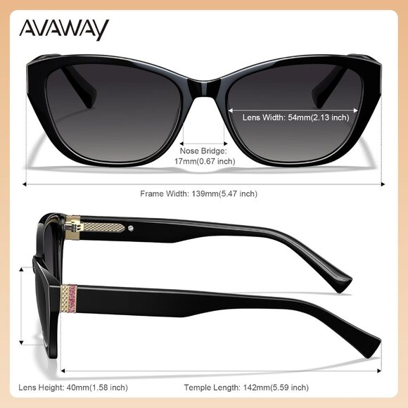 Polarized Cat Eye Sunglasses Women Vintage Acetate UV400 Protection Shades - Picture 5 of 7